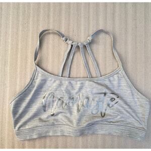 GAIAM “Namaste” Strappy Back Sports Bra | Gray Heather | Yoga Activewear | XL